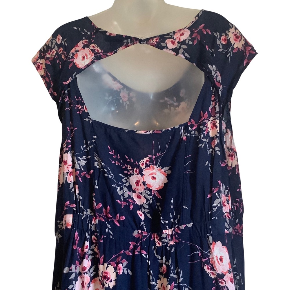 Torrid Navy‎ Blue Floral Cutout Back Midi Dress Plus Size 3 3X Pink Rose Rayon